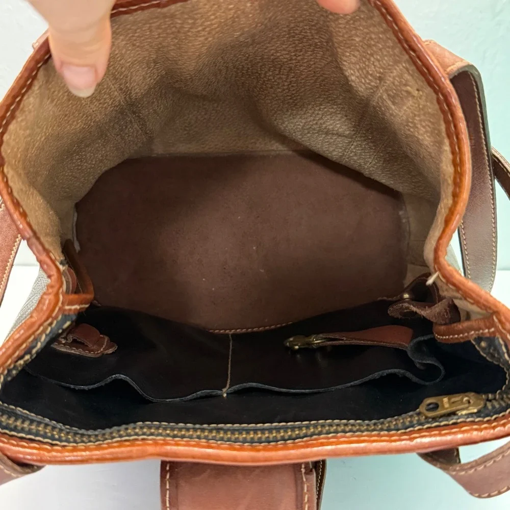 Vintage Brahmin Black Brown Leather Bucket Bag‎ Shoulder Bag USA Made Gold Logo